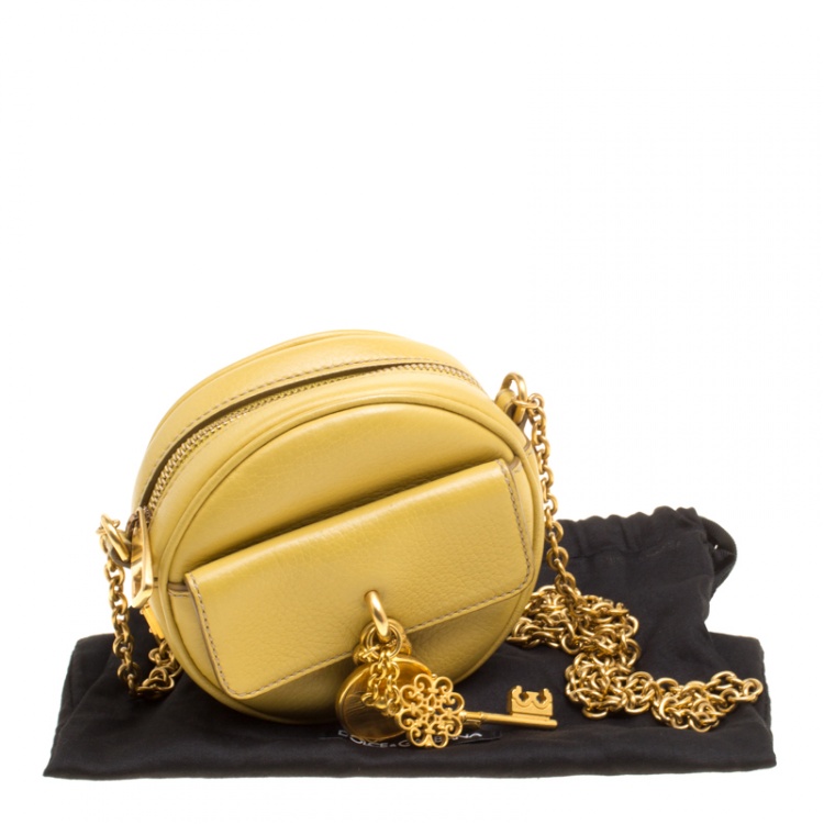 Pre Owned Dolce and Gabbana Mustard Yellow Leather Small Charm Miss Glam Crossbody Bag