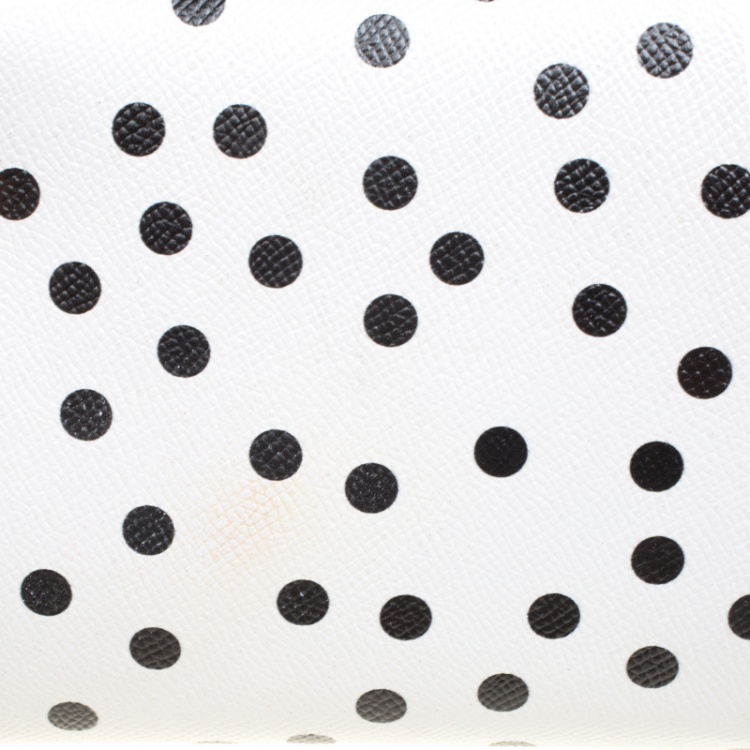 Pre Owned Dolce and Gabbana White Polka Dots Leather Padlock Chain Clutch