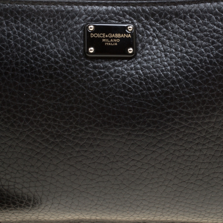 Pre Owned Dolce and Gabbana Black Leather Wristlet Clutch
