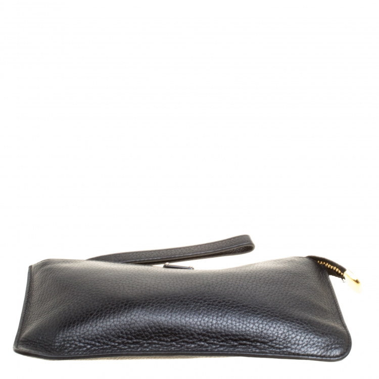 Pre Owned Dolce and Gabbana Black Leather Wristlet Clutch