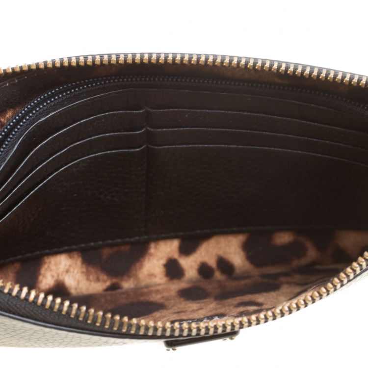Pre Owned Dolce and Gabbana Black Leather Wristlet Clutch