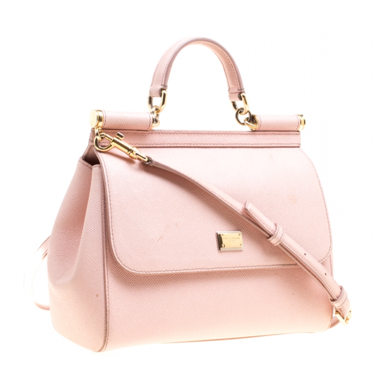 Pre Owned Dolce and Gabbana Blush Pink Leather Medium Miss Sicily Top Handle Bag