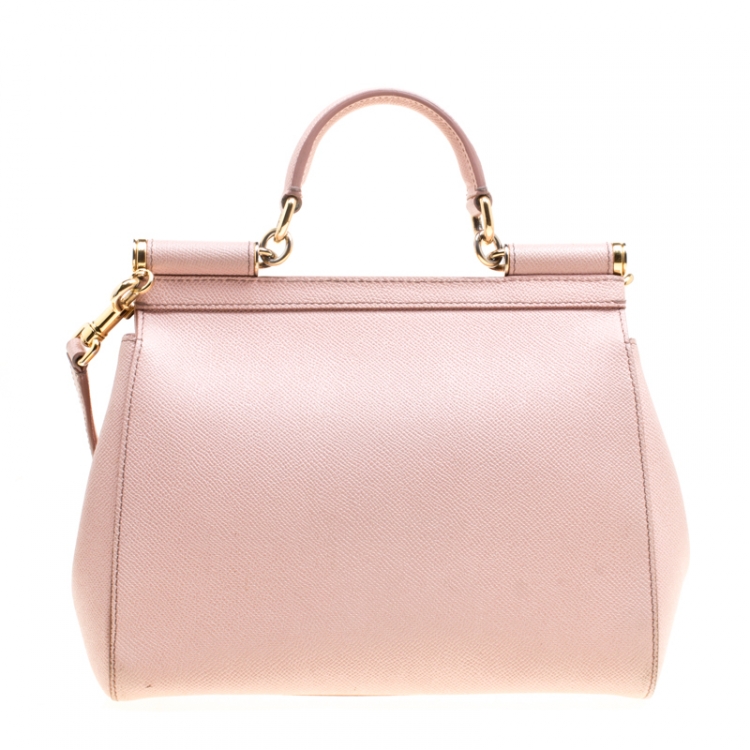 Pre Owned Dolce and Gabbana Blush Pink Leather Medium Miss Sicily Top Handle Bag