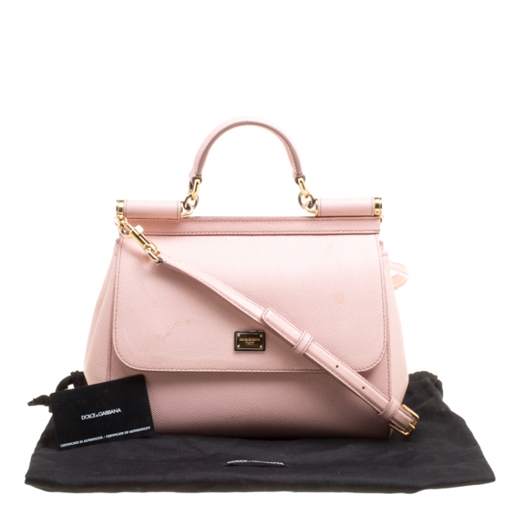 Pre Owned Dolce and Gabbana Blush Pink Leather Medium Miss Sicily Top Handle Bag