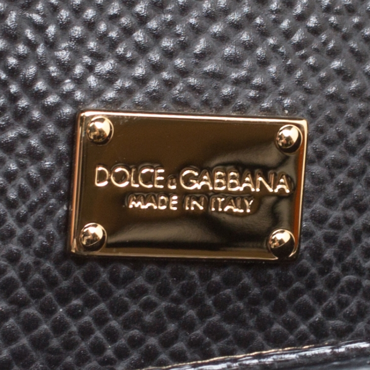 Pre Owned Dolce and Gabbana Black Multicolor Tulip Print Leather Medium Miss Sicily Top Handle Bag