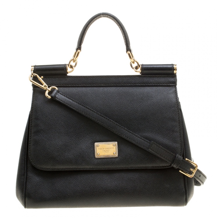Pre Owned Dolce and Gabbana Black Leather Medium Miss Sicily Top Handle Bag