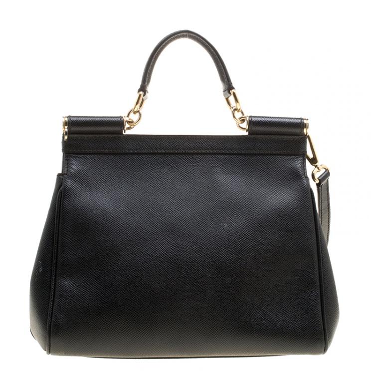 Pre Owned Dolce and Gabbana Black Leather Medium Miss Sicily Top Handle Bag