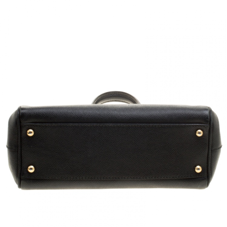Pre Owned Dolce and Gabbana Black Leather Medium Miss Sicily Top Handle Bag