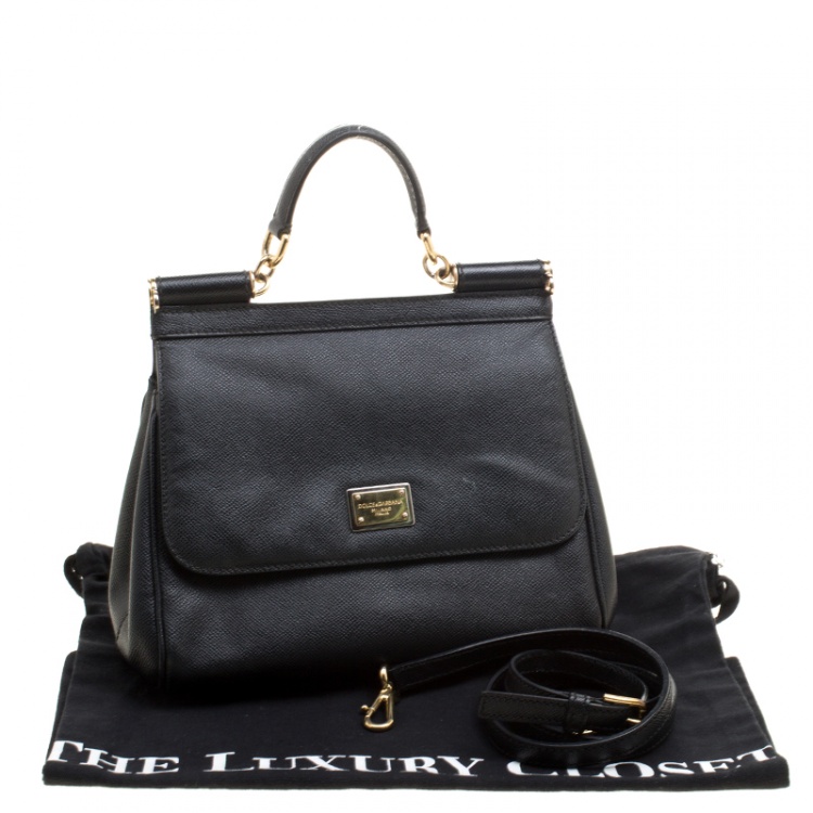 Pre Owned Dolce and Gabbana Black Leather Medium Miss Sicily Top Handle Bag