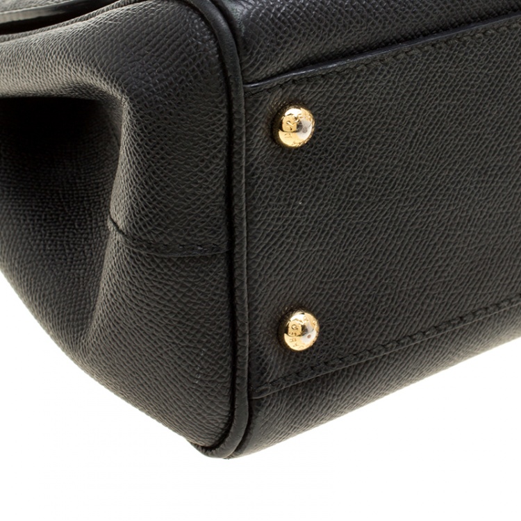 Pre Owned Dolce and Gabbana Black Leather Medium Miss Sicily Top Handle Bag