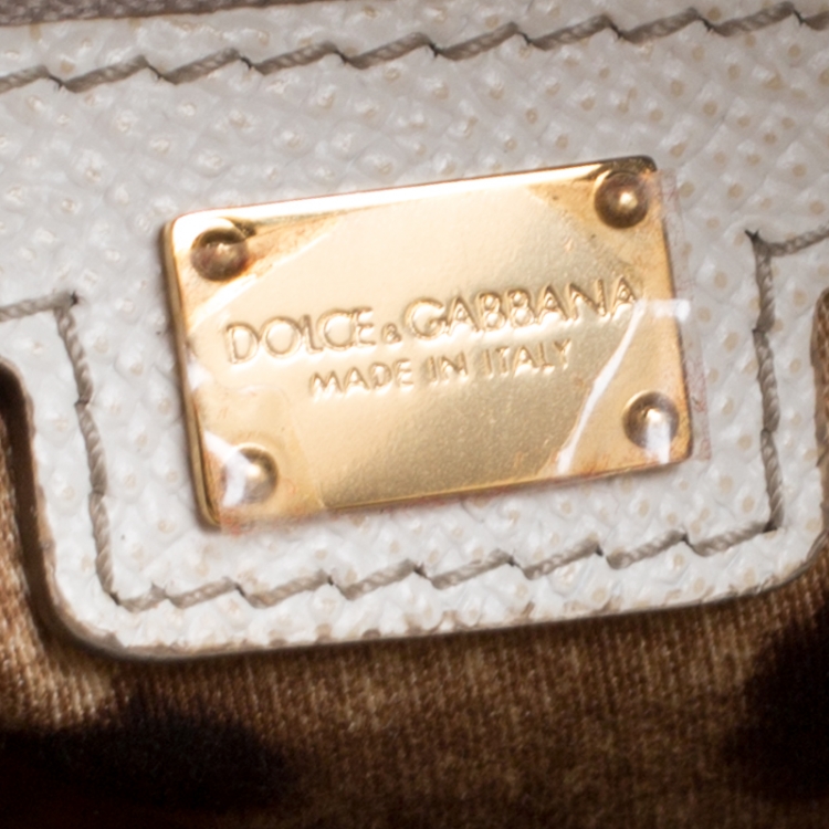Pre Owned Dolce and Gabbana Yellow/Off White Leather Miss Escape Tote