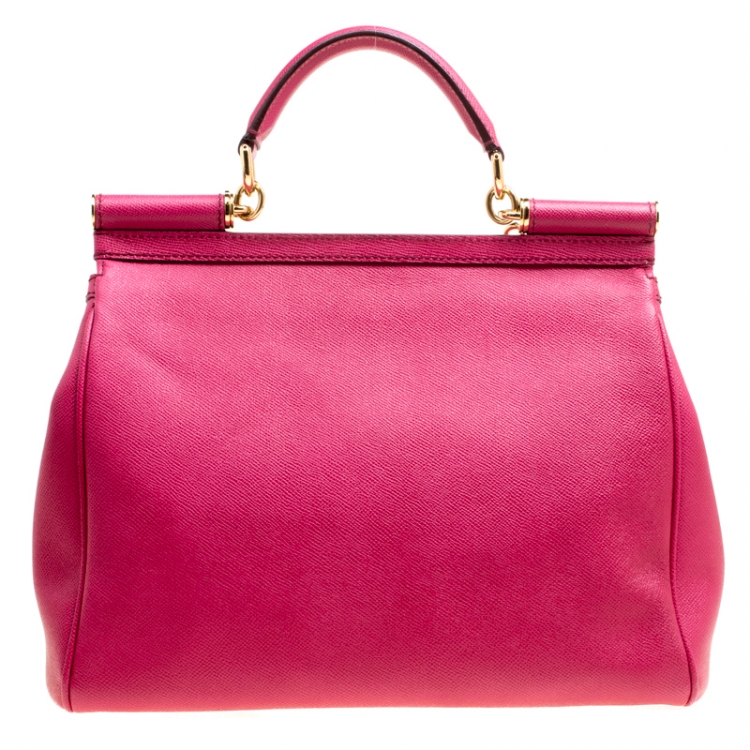 Pre Owned Dolce and Gabbana Fuchsia Pink Leather Large Miss Sicily Top Handle Bag