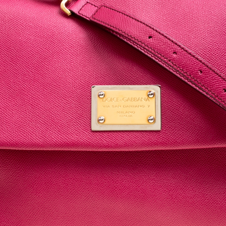 Pre Owned Dolce and Gabbana Fuchsia Pink Leather Large Miss Sicily Top Handle Bag