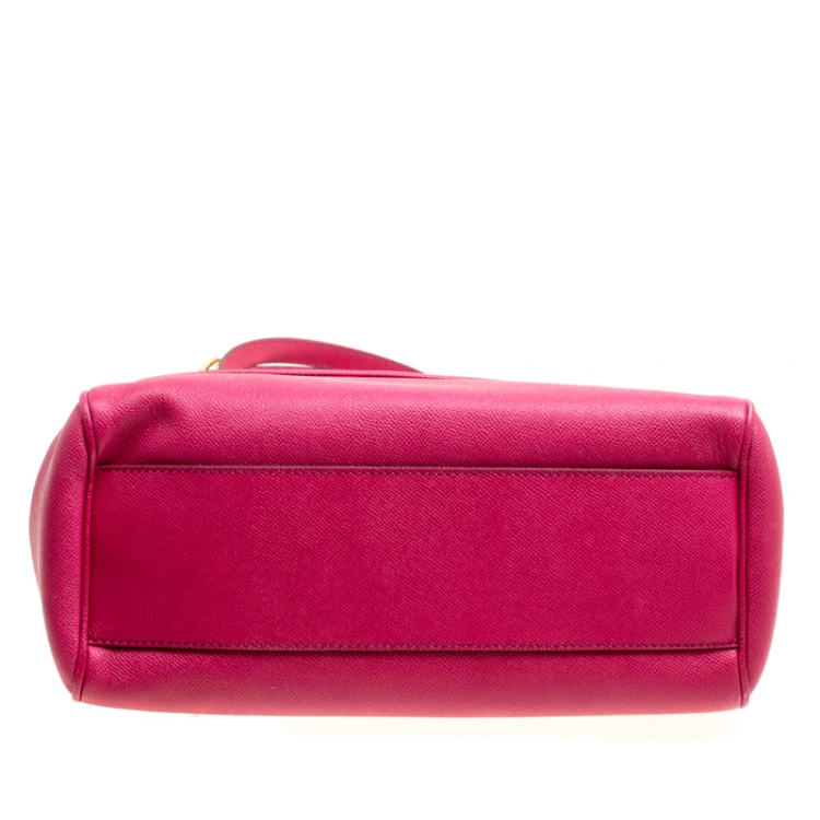 Pre Owned Dolce and Gabbana Fuchsia Pink Leather Large Miss Sicily Top Handle Bag