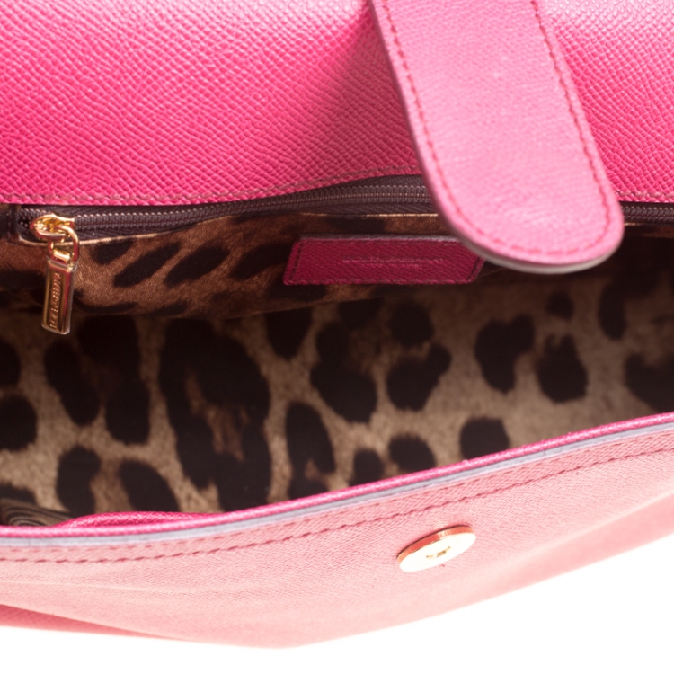 Pre Owned Dolce and Gabbana Fuchsia Pink Leather Large Miss Sicily Top Handle Bag