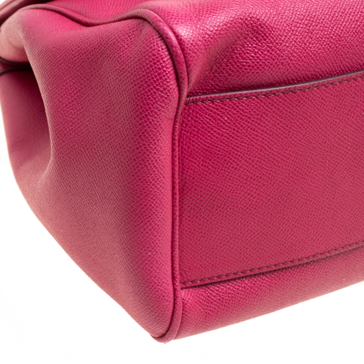 Pre Owned Dolce and Gabbana Fuchsia Pink Leather Large Miss Sicily Top Handle Bag