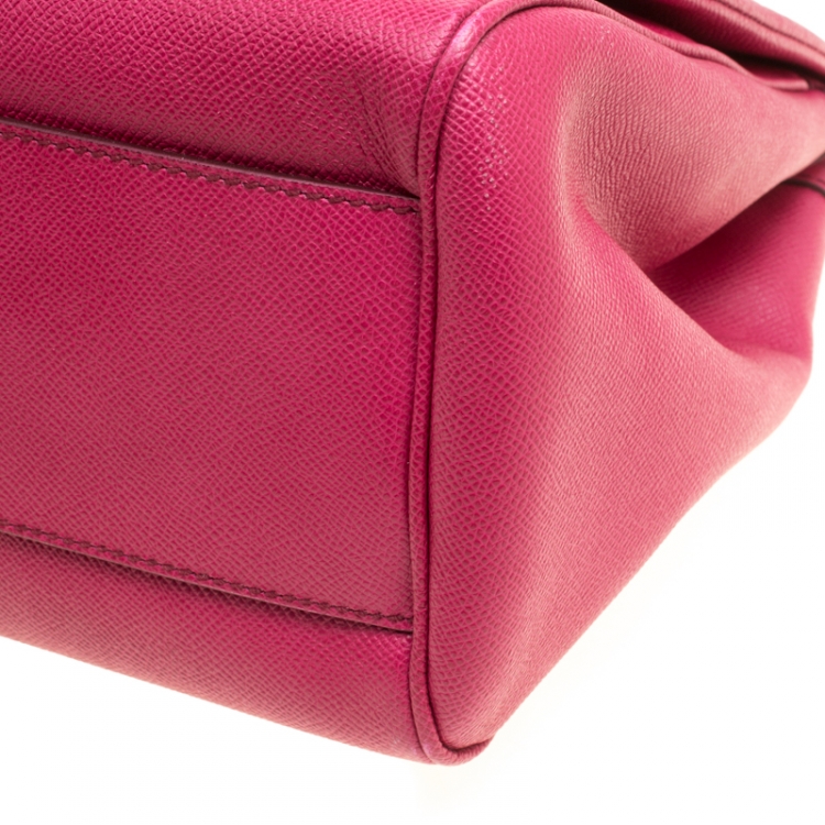 Pre Owned Dolce and Gabbana Fuchsia Pink Leather Large Miss Sicily Top Handle Bag