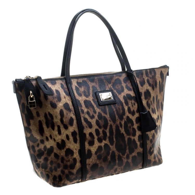 Pre Owned Dolce & Gabbana Beige Leopard Print PVC Miss Escape Tote