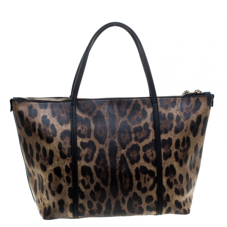 Pre Owned Dolce & Gabbana Beige Leopard Print PVC Miss Escape Tote
