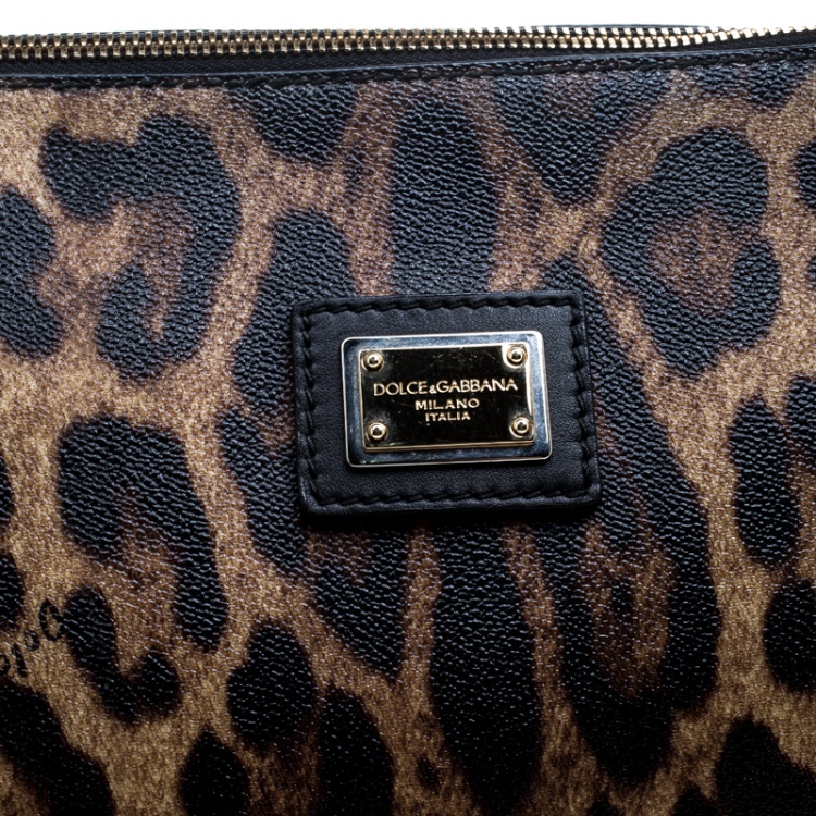 Pre Owned Dolce & Gabbana Beige Leopard Print PVC Miss Escape Tote