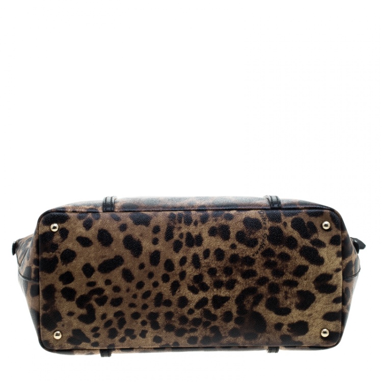 Pre Owned Dolce & Gabbana Beige Leopard Print PVC Miss Escape Tote