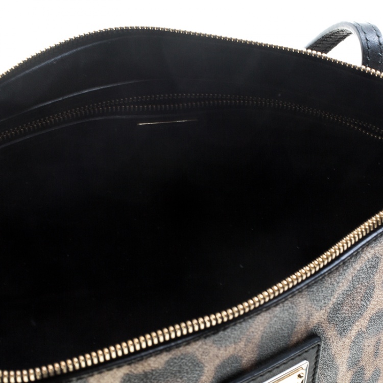 Pre Owned Dolce & Gabbana Beige Leopard Print PVC Miss Escape Tote