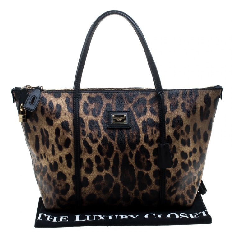 Pre Owned Dolce & Gabbana Beige Leopard Print PVC Miss Escape Tote