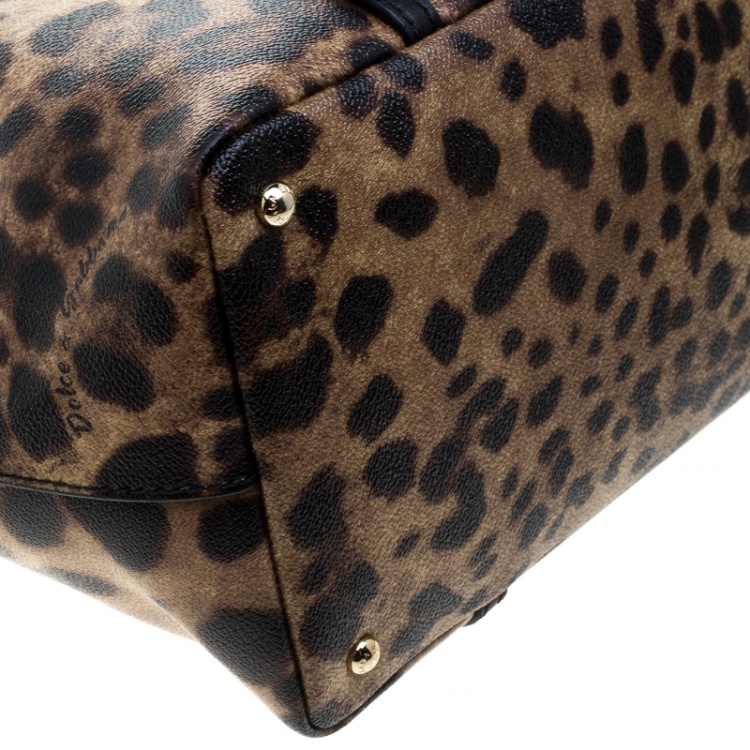 Pre Owned Dolce & Gabbana Beige Leopard Print PVC Miss Escape Tote