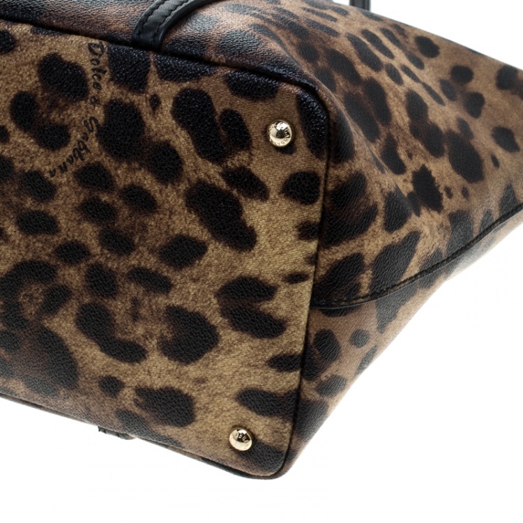 Pre Owned Dolce & Gabbana Beige Leopard Print PVC Miss Escape Tote