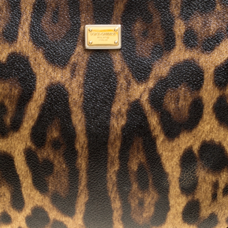 Pre Owned Dolce and Gabbana Brown Leopard Print Coated Canvas Clutch