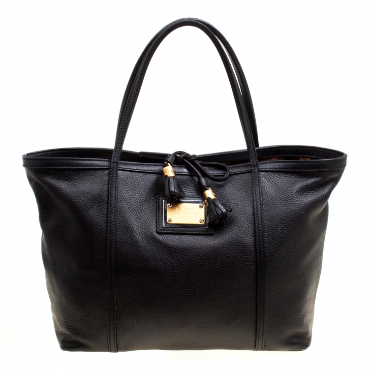 Pre Owned Dolce & Gabbana Black Deer Skin Leather Shopper Tote