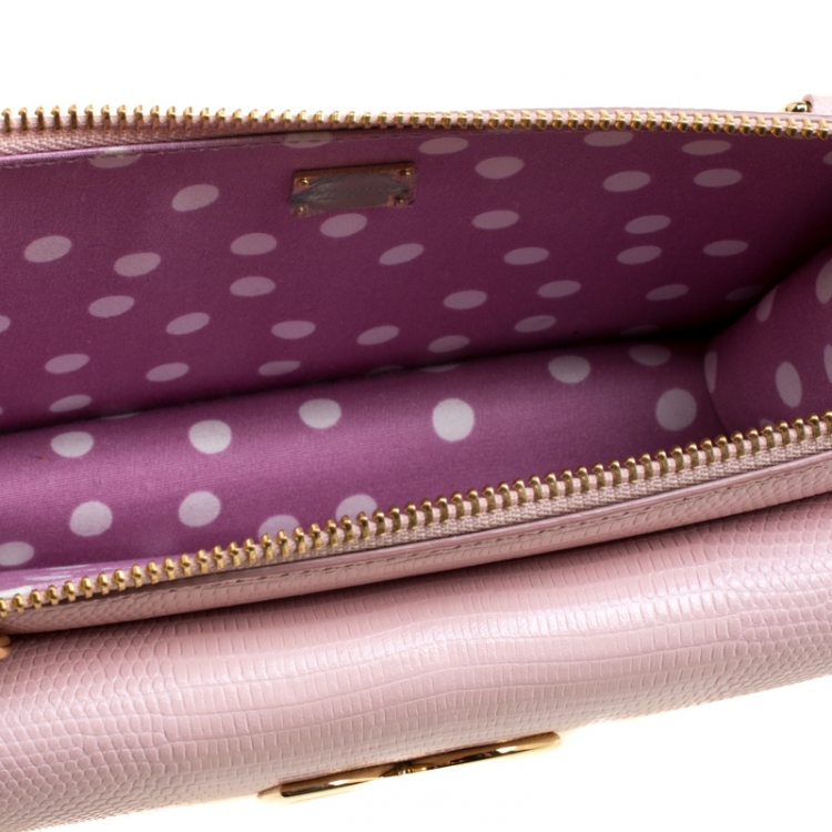 مملوكة مسبقًا Dolce and Gabbana Pink Lizard Embossed Leather Crossbody Bag
