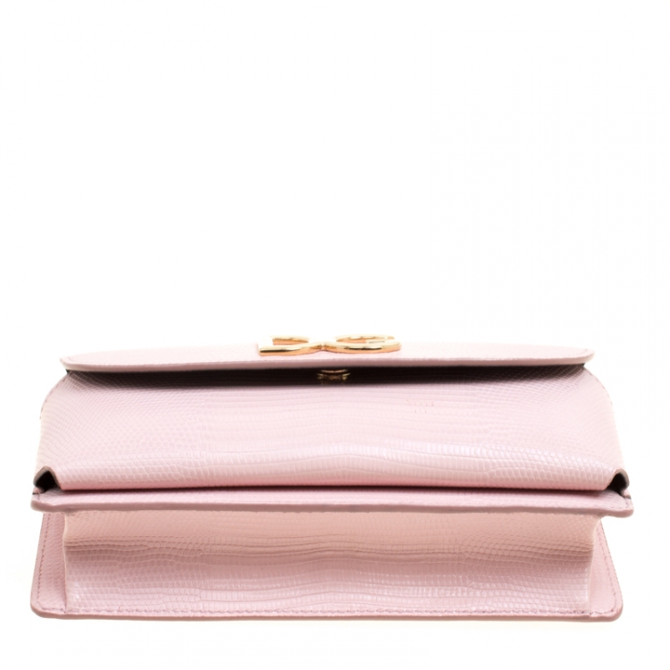 مملوكة مسبقًا Dolce and Gabbana Pink Lizard Embossed Leather Crossbody Bag