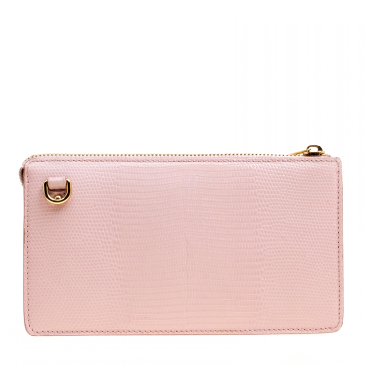 مملوكة مسبقًا Dolce and Gabbana Pink Lizard Embossed Leather Crossbody Bag