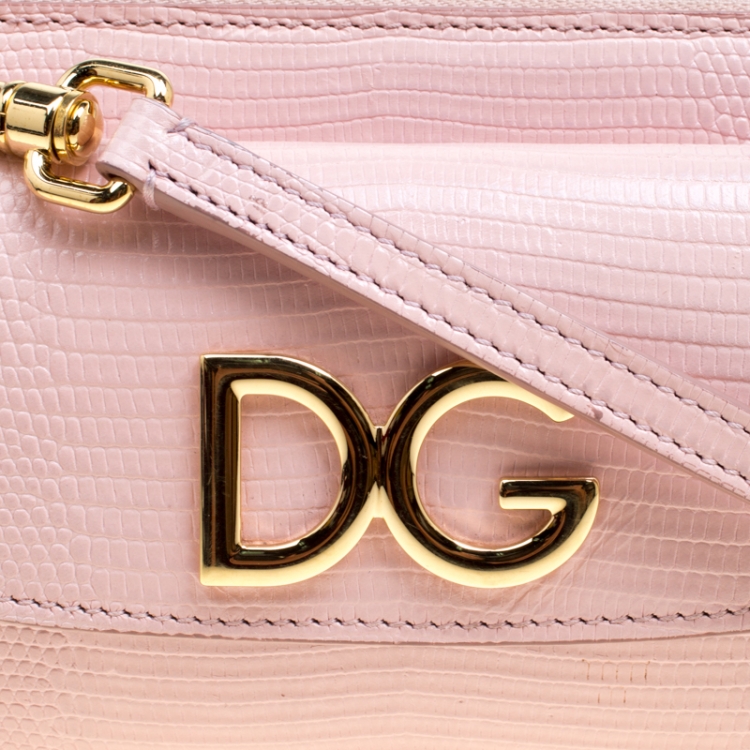 مملوكة مسبقًا Dolce and Gabbana Pink Lizard Embossed Leather Crossbody Bag
