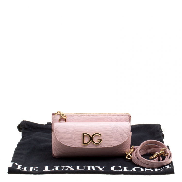 مملوكة مسبقًا Dolce and Gabbana Pink Lizard Embossed Leather Crossbody Bag