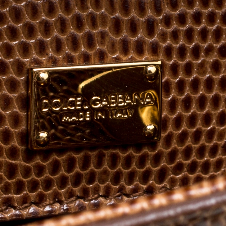 Pre Owned Dolce & Gabbana Brown Lizard Embossed Leather Large Monica Top Handle Bag