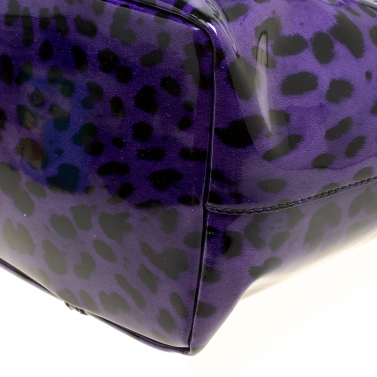 Pre Owned Dolce and Gabbana Purple Leopard Print Patent Leather Miss Escape Tote