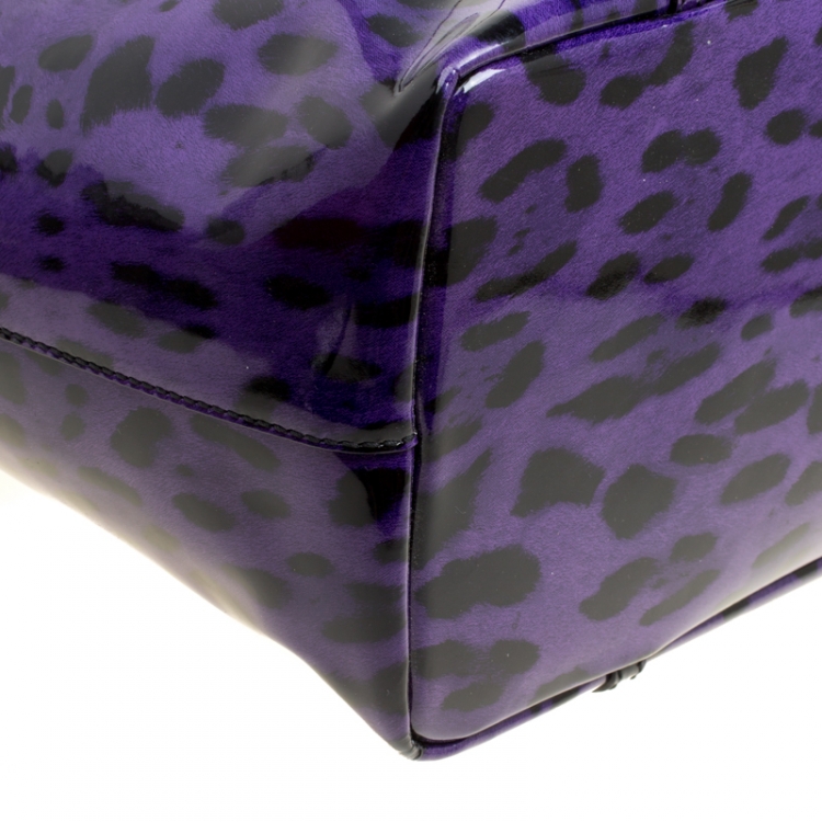 Pre Owned Dolce and Gabbana Purple Leopard Print Patent Leather Miss Escape Tote