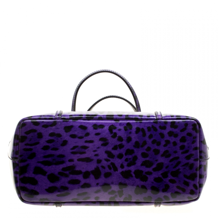Pre Owned Dolce and Gabbana Purple Leopard Print Patent Leather Miss Escape Tote
