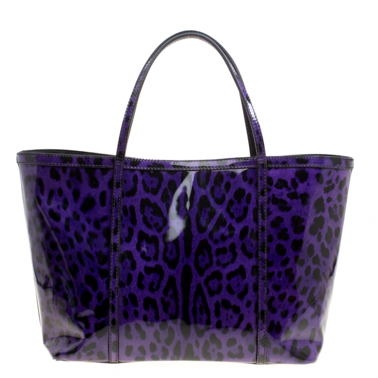 Pre Owned Dolce and Gabbana Purple Leopard Print Patent Leather Miss Escape Tote