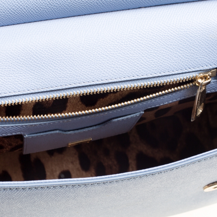 Pre Owned Dolce and Gabbana Dusty Blue Leather Medium Sicily Top Handle Bag