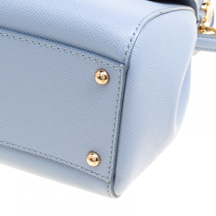 Pre Owned Dolce and Gabbana Dusty Blue Leather Medium Sicily Top Handle Bag