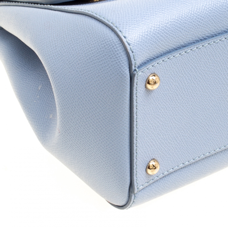 Pre Owned Dolce and Gabbana Dusty Blue Leather Medium Sicily Top Handle Bag