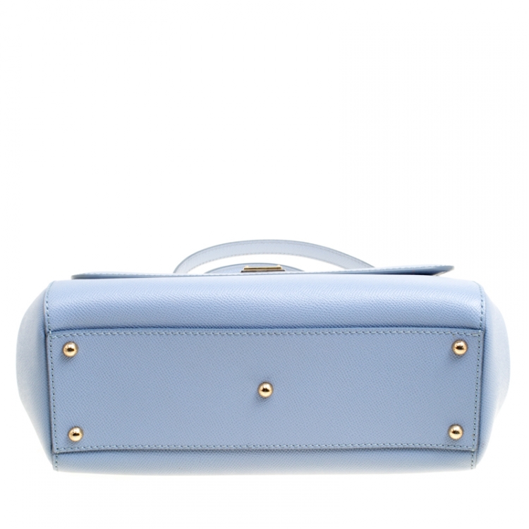 Pre Owned Dolce and Gabbana Dusty Blue Leather Medium Sicily Top Handle Bag
