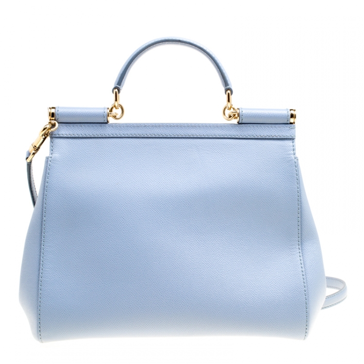 Pre Owned Dolce and Gabbana Dusty Blue Leather Medium Sicily Top Handle Bag