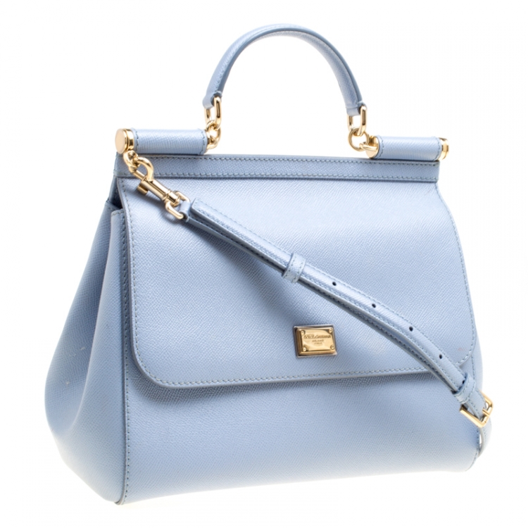 Pre Owned Dolce and Gabbana Dusty Blue Leather Medium Sicily Top Handle Bag