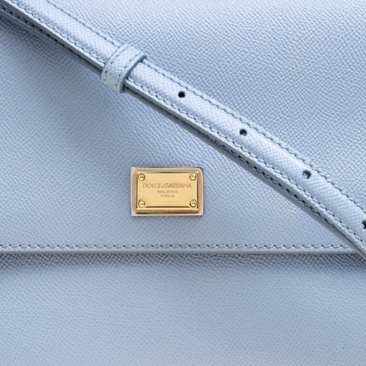 Pre Owned Dolce and Gabbana Dusty Blue Leather Medium Sicily Top Handle Bag