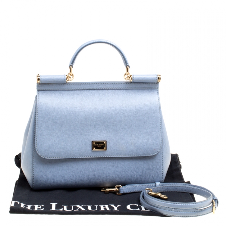 Pre Owned Dolce and Gabbana Dusty Blue Leather Medium Sicily Top Handle Bag