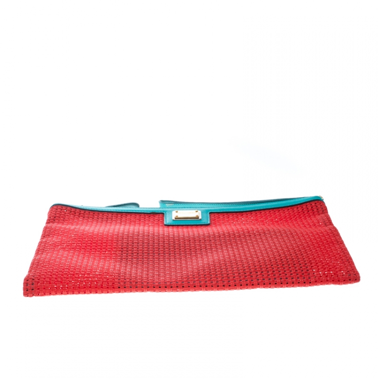 Pre Owned Dolce and Gabanna Coral Red Mesh PVC Clutch
